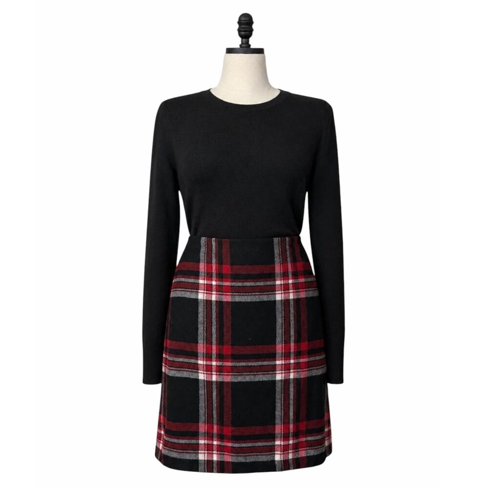 Talbots Plaid Pencil Skirt Red Black Wool Blend Size 14W Classic Office Holiday